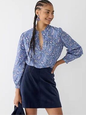 J. Crew Button-Front Ruffleneck Popover Liberty® Bourton Bloom Cotton Blouse